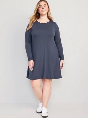 Old Navy XXL Charcoal Grey Jersey Knit 3/4 Sleeve A-Line Swing Tunic Dress